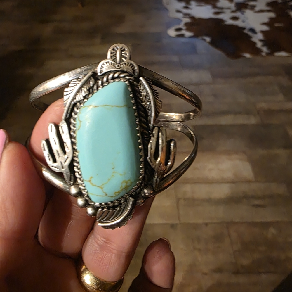 Turquoise and Silver Cactus Bracelet